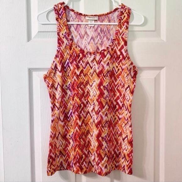 BELLE DU JOUR Citrus Orange White Chevron Tank Size Medium - Picture 2 of 8